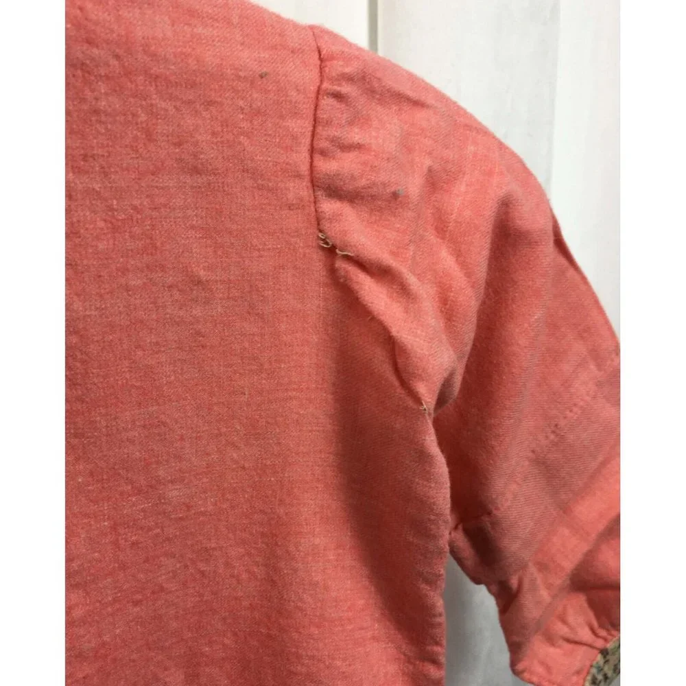 Child Edwardian Coral Peach + Floral Print Collar Dress Pockets Doll